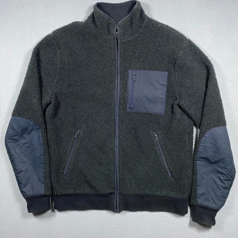 J.‎ Crew Mens Sporting Life Sherpa Fleece Full Zip Jacket Navy Blue B0987 Size M